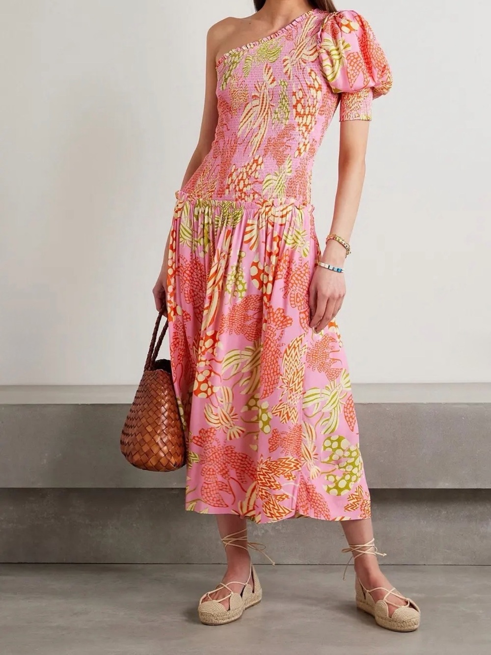 NWOT Farm Rio One-Shoulder Pink Floral Midi Dress Sx XS